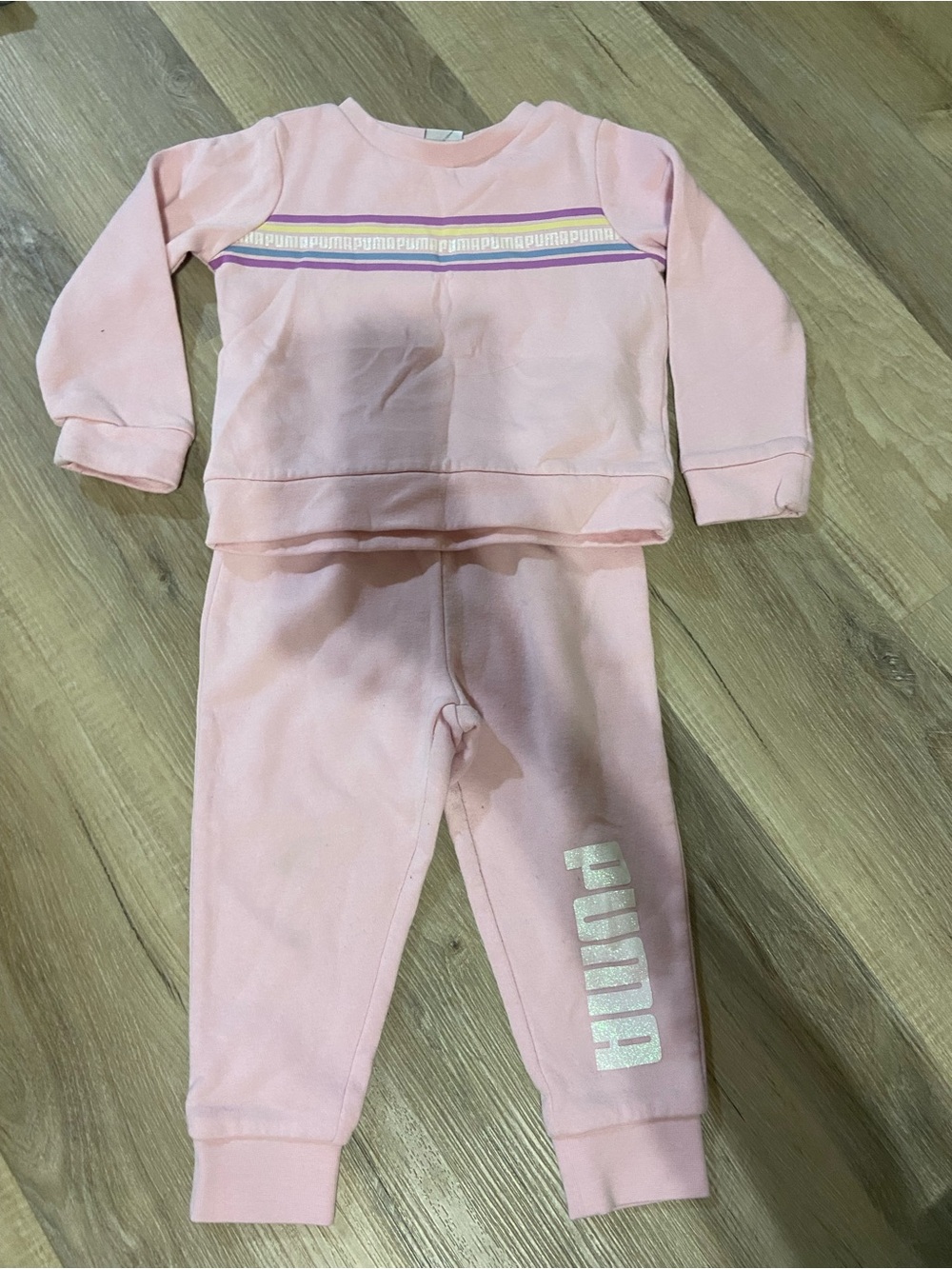 Puma Pink Girls' Two-Piece Set with Purple Stripe